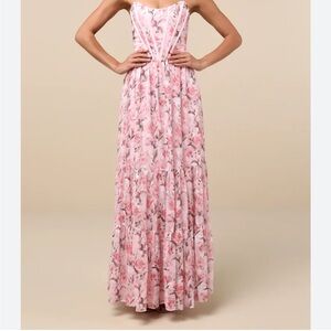 Size M Special Moment Pink Floral Strapless Bustier Maxi Dress